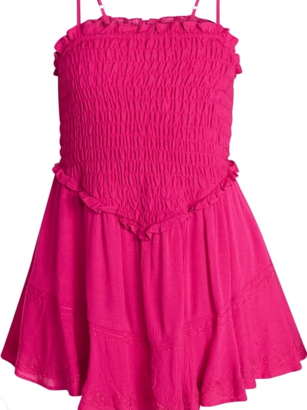 No Boundaries Hot Pink Ruffle-Trim Smocked romper NWT size medium